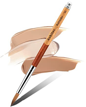 Aokitec Kolinsky Acrylic Nail Brush Size 12, Acrylic Brushes for Nails Wood Nail Art Brush for Acrylic Powder Acrylic Liquid Manicure Nail Art Tools