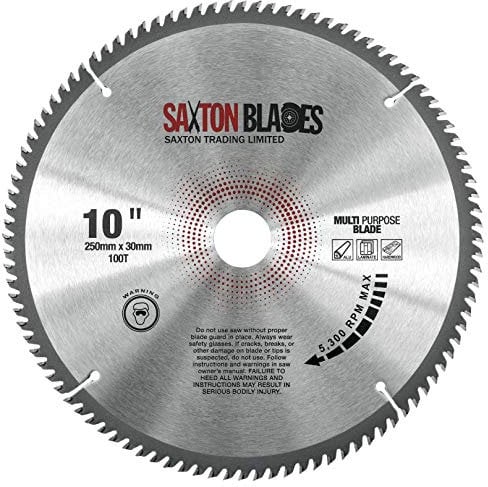 TCT250100TTCG Saxton TCT Kreissägeblatt 250 mm x 100 T x 30 mm Bohrung (16, 20, 25 mm und 25,4 mm Ring), Aluminium-Laminat-Hartholz