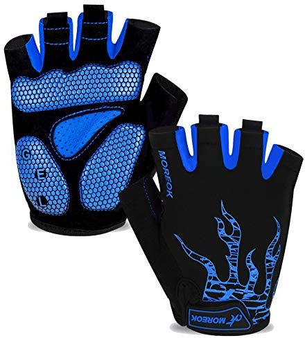 BIKINGMOREOK Fahrradhandschuhe Radhandschuhe Herren Damen Halbfinger Atmungsaktiv Radsporthandschuhe,5MM SBR Gel Stoßdämpfende rutschfeste MTB Mountainbike Handschuhe Unisex-Blau-XXL