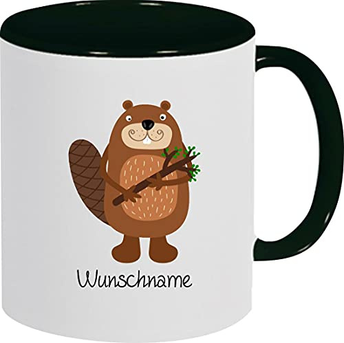 Shirtinstyle Kindertasse, lustige Tiere Biber mit Wunschnamen, Tasse Pott Kaffeetasse Teetasse Logo, Spruch, Spruch, Motiv, Farbe schwarz