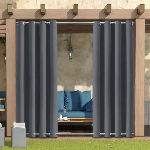 Outdoor Vorhang Wetterfest Wasserdicht mit ösen,Outdoorvorhänge Gardinen für draußen Balkon terrasse Pavillon Aussen Outdoorvorhang Sonnenschutz Vorhänge Garten,Dunkelgrau,1 Stück|132x274cm(BxH)