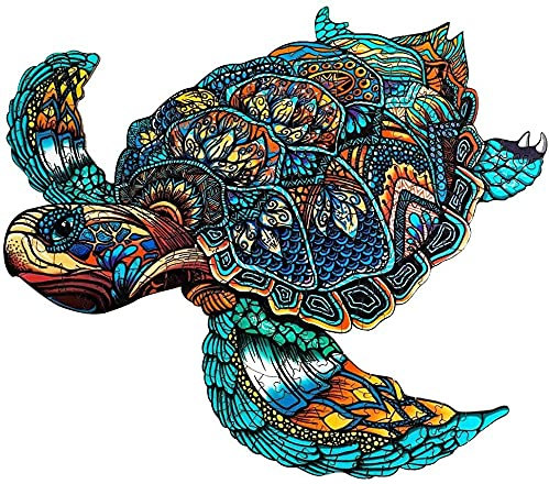 Blumuze Wooden Jigsaw Puzzles 301pcs, Sea Turtle Wooden Puzzles for Adults, Unique Shaped Animal Wood Puzzles, Wooden Animal Puzzles for Adults Kids with Wood Gift Box,L-38 * 33cm