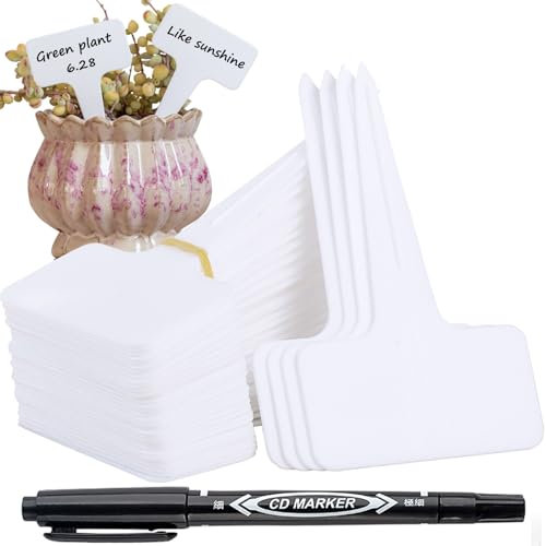 Orrdiffi 100 Piezas Etiquetas Plantas Marcadores de Plástico en Forma de T 6 x 10 Cm,Etiqueta de Plástico Impermeable,para Etiquetado de Las Plantas Etiquetas (Blanco)