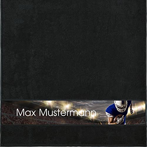 Duschtuch Mit Namen - Personalisiert - American Football - Viele Farben & Motive - Dusch-Handtuch - Schwarz - Größe 70x140 cm - Persönliches Geschenk Mit Wunsch-Motiv und Wunsch-Name