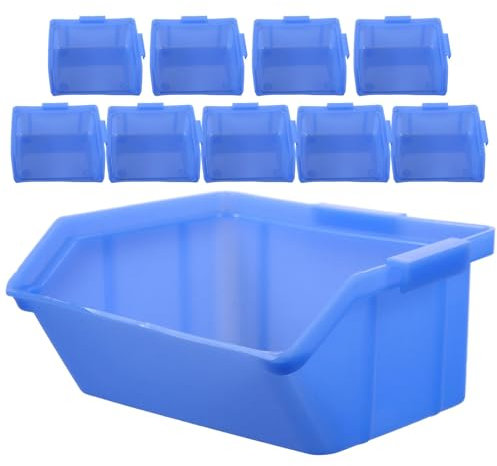 YARNOW 10pcs Garage Storage Bins Stackable Tool Organiser Boxes Plastic Shelving Boxes for Garage Workshop (Blue)