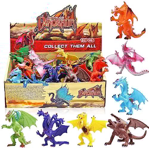 12 Stücke ausgewählte Drachenfiguren, Spielzeuge in Form von Drachen, Mini-Drachenset 4 inch, mit geschenktem Box, Tierwelt, ungiftiges und sicheres Material AB,Spielzeuge für Jungs und Kinder