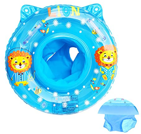 XQMMGO Baby Schwimmring Float, Schwimmbecken Badezubehör für Kinder, Kleinkinder und Säuglinge, aufblasbarer Schwimmring mit Sitz für Babys im Alter von 6-36 Monaten (Löwe, Blau)
