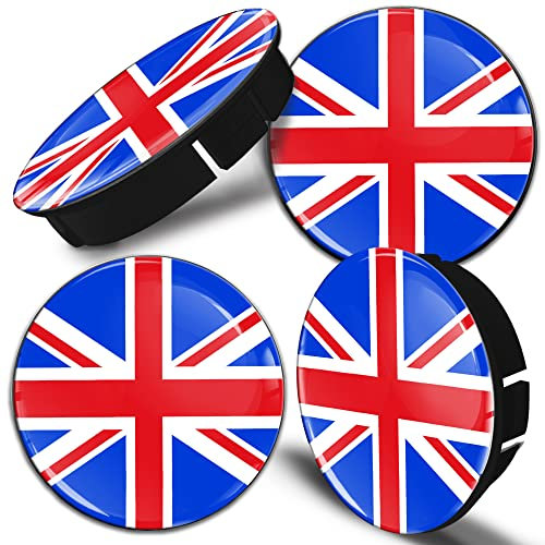 Biomar Labs® 4 x 60mm 3D Wheel Hub Centre Caps UK GB Union Jack United Kingdom England British National Flag Silver Black Center Rims C 69