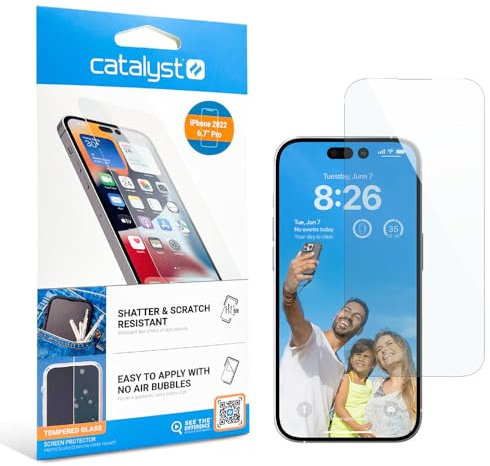 Catalyst Tempered Glass Screen Protector for iPhone 14 Pro Max, Full Coverage Against Drops, Cracks, Surface Scratches, Case-Friendly, Compatible Case, Touch-Sensitive, Bare-Screen Feel