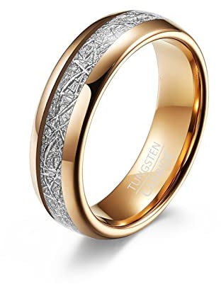 Mesnt Wolfram Ring Damen, Ring Zeigefinger Damen, Hochglanzpolierte Ringeinlagen Mit Silberfolie, 4 MM/6 MM/8 MM, Rosévergoldet Ring aus Wolframcarbid