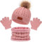 3 in 1 Kinder Wintermütze Schal Handschuhe Set, Mädchen Winter Beanie Hut, Strickmütze für 2-7 Jahre