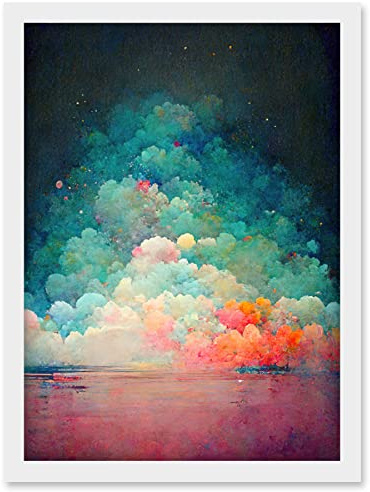 Doppelganger33 LTD Beach Sunset In Bubble Clouds Dreamy Surreal Abstract Artwork Framed Wall Art Print A4