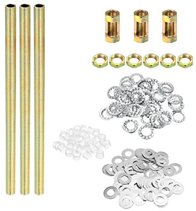 PATIKIL 1/8IP Filettatura 200mm (7,87) Lampada Tubo Kit con Blocco Dadi Rondelle, Fissaggi Assortimento Ferramenta per Lampadario Soffitto Luce Fai Da Te, Zinco Placcatura