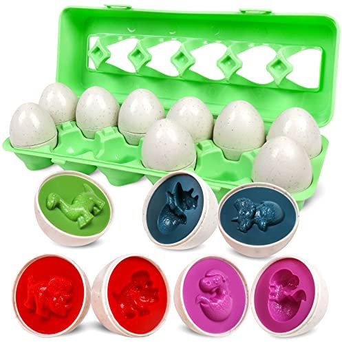 Matching Eggs-Dinosaur,Farbe & Form Erkennung Sorter Skills Spielzeug für Kleinkinder,Passende Eier Set Osterei,Montessori Spielzeug ab 1 Jahr