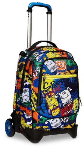 SJ GANG STYLE JAM GANG Trolley Scuola 2 Ruote CRITTY BOY, Blu, Zaino con Carrello Sganciabile, 3 in 1, Triplo Uso, con Spallacci Uso Zaino, con Tasca PortaBorraccia, Scuola, Bambini e Ragazzi