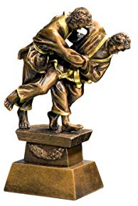 Judo-Pokal aus Resin - 2 Kämpfer Bronze-Statue mit Gravur - 12 cm Trophäe | Hochwertige Resinfigur für Kampfsport-Siegerehrung, inklusive individuellem Gravurschild, personalisierbarer Siegerpreis