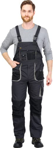 REIS FORECO-B Arbeitslatzhose für Herren | Sicherheitshose | Cargo | Arbeitskleidung | Arbeitshose | Latzhose | Arbeitsanzug | Grau-Schwarz-Hellgrau | Größe: 52