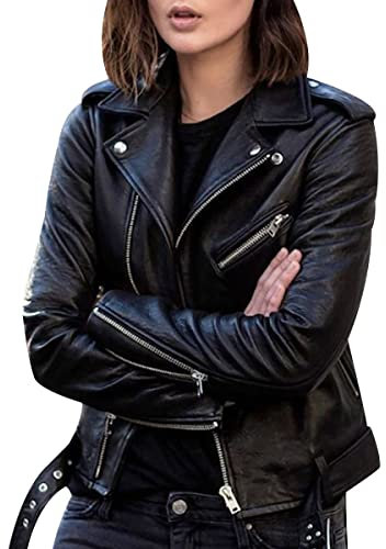 Giacca Ecopelle Donna Corta Giubbino Ecopelle Donna Giacca Biker Jacket Donna Giubbotto Similpelle Faux Leather Jacket Donna Giacche Ecopelle Giacca Bikers Finta Pelle Donna Curvy Primavera Nero 3XL