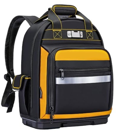 Zaino per attrezzi, borsa resistente con scomparti multipli, nero e giallo, striscia riflettente