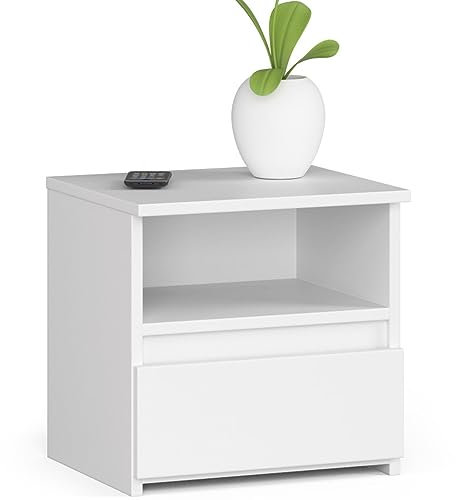 AKORD Nachttisch CL1 40 cm | 1 Schublade | Nachttisch mit Schublade | Nachtkommode, Nachtkästchen | Schlafzimmer Schrank | B40 x H40 x T35 cm | Gewicht 9,7 kg | Weiß/Weiß