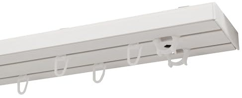 Garesa Gardinenschiene 2-läufig, Weiß I Vorhangschiene aus Kunststoff inkl. Gleiter I Vorgebohrt zur Deckenmontage I Auch für mittelschwere Vorhänge I 210cm