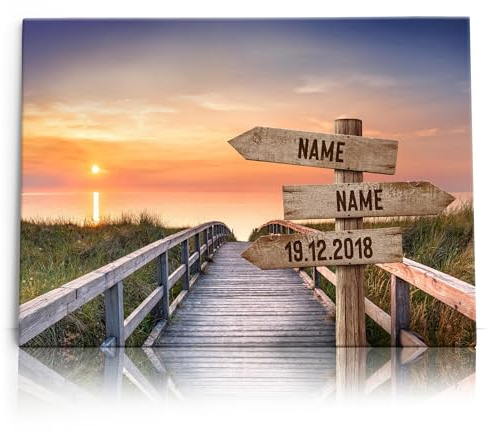 Liebesleinwand Leinwandbild personalisiert | Leinwand gestalten mit Namen und Datum Geschenk für Partner | Romantische Promenade