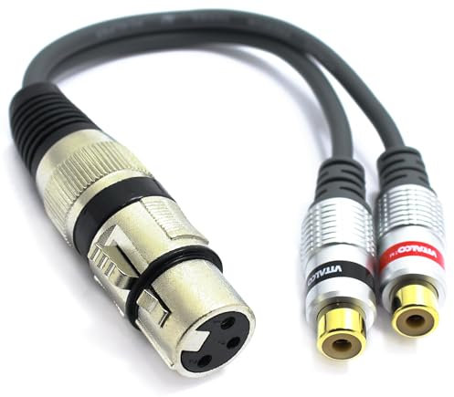 VITALCO XLR Female to 2x RCA Female Adapter 3 PIN Microphone to Double RCA Plug Cable