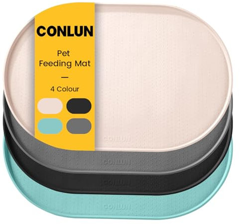 Conlun Tapis Gamelle Chat avec Rebords Surélevés de 1,2 cm pour Contenir Les Déversements, Tapis Gamelle Chien en Silicone sans BPA pour Gamelles d'eau et de Nourriture pour Animaux(Beige,48x30 cm)