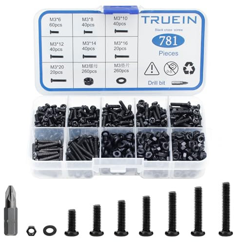 M3 Kit Vis Boulons et Écrous, 781 Pièces Vis Boulons et Écrous Kit Ensemble D'écrous et Boulons Ensemble D'assortiment de Vis Fraisées Écrou et Boulons Rondelles Ensemble Assorti avec Tournevis