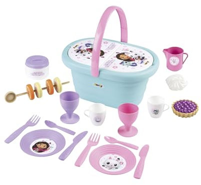 Smoby- La Casa de Muñecas de Gabby Cesta de Picnic - con 2 Juegos de Vajilla, Pegatinas, Jarra de Leche, Azucarero, hasta 21 Accesorios, A Partir de 3 años (7600312506)