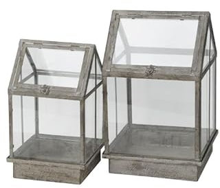 Arinosa Gewächshaus Metall Pflanzhaus Glas Vintage Shabby Set 22,5x22,5xH37,5cm + 28,5x28,5xH44,5cm