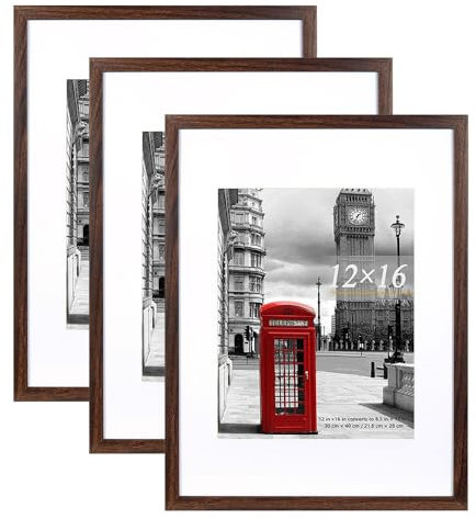 Scholar Tree Brown Picture Frame 12x16 (30x40cm) with Mount for 8.5x11, Set of 3, 30x40cm Poster Frame,Wall Mountable