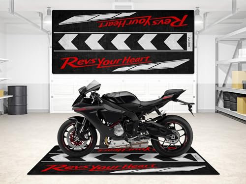 wibeart MPM Motorradmatte für Yamaha – waschbare, rutschfeste, öl- und wasserfeste Parkmatte für Garage, Ausstellungsraum und Werkstatt | Schwarz - Größe 1: 86.6 x 39.4/220 x 100 cm