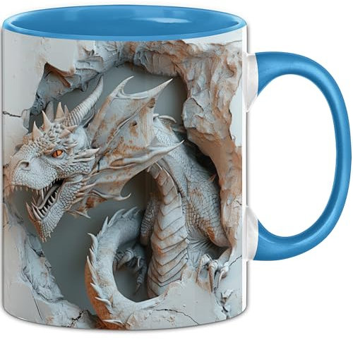Trendation - 3D Drachen Tasse Geschenk Drachen-Liebhaber (Blau)