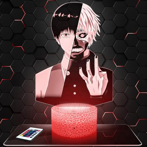 Lampephoto.fr - Lampe T. Ghoul 3D Nachtlicht Shonen-Manga | Made in France, Sockel wählbar, dimmbar, HD-Lasergravur, Geschenk für Anime-Fans, Kinder