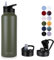 MURBONE Edelstahl Trinkflasche 1.2L (+2 Deckel)-mit Strohhalm,BPA frei,Thermosflasche Auslaufsicher,Kohlensäure Geeignet,Thermoskanne Vakuum Doppelwandisolierung für Sport, Reisen, Camping
