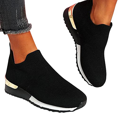 Sneakers Donna Estate Scarpe da Ginnastica Fitness Corsa Sneakers Camminata Trekking Tennis Traspiranti e Comodi Scarpe da Lavoro Ortopediche Antiscivolo Gomma Suole Nero Bianca