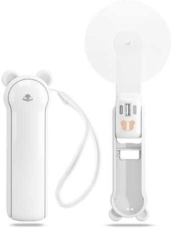 LYMYBETY Handheld Fan, Mini Portable Hand Held Fans Rechargeable with 3 Speeds, Lightweight Folding Pocket Fan, Small Personal Desk Fan With Flashlight for Stylish Girl Women Men Indoor Outdoor(White)