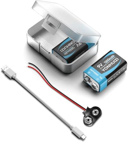9 Volt Wiederaufladbare Batterien, 1300mAh 9V Lithium-Ionen-Akku+USB-C Ladekabel+9V Batterieclip mit Aufbewahrungsbox für Rauchmelder, Schülerexperiment oder andere Geräte-(2 Stück)