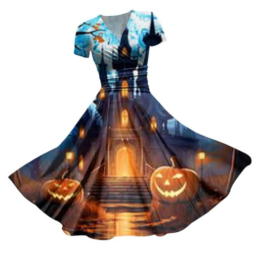 WILLBEST Halloween Costumes for Women Medieval Steampunk Dress Costume Short Sleeve Cocktail Dress Flared Ladies 60s Fancy for Women Halloween Costumes Halter Neck