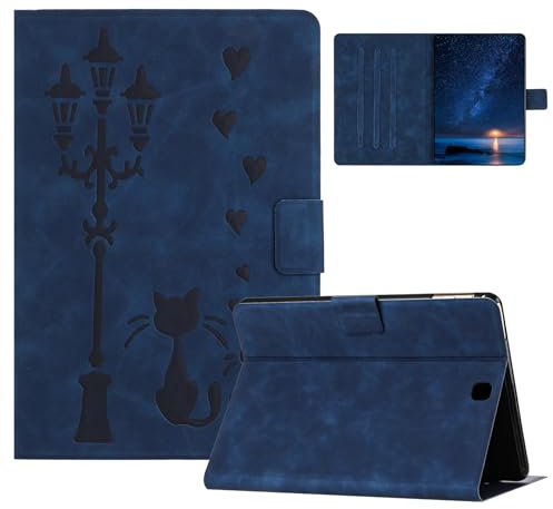 DayQiQiPu Cover per Samsung Galaxy Tab S2 9,7 SM-T810/T813/T815/T819 Gatti in rilievo in sotto la luce della strada Modello di flip Custodia ultrasottile con Auto Sveglia/Sonno,Blu