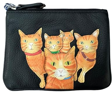 Premium Leather Kitty Crew Cat Coin RFID Purse by Mala Leather - gingertom Cats (Black with gingercats)