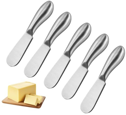 5 Pièces Couteau à Beurre, Petit Couteau à Pain en Acier Inoxydable, Couteau à Fromage, Couteau à Dessert, Mini Couteau à Fromage pour Crème, Beurre, Confiture (Argent)