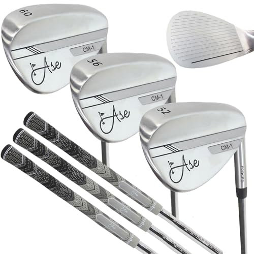 Ase Golf Premium Forged Golf Wedge Set 3 Piece Set - Full Face Milled 52 56 60 Degree Set with Corded Cotton Grip for Increased Comfort and Performance Sand Wedge Gap Wedge Lob Wedge