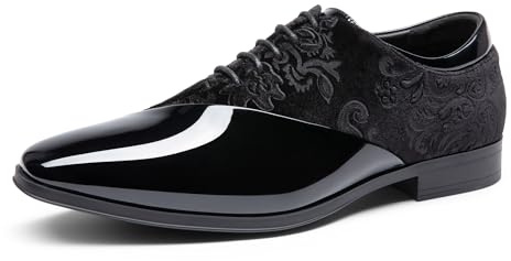Bruno Marc Men's Dress Tuxedo Shoes Classic Patent Velvet Lace-up Formal Caden Oxford,Size 8.5,Black,BMUMOX2507