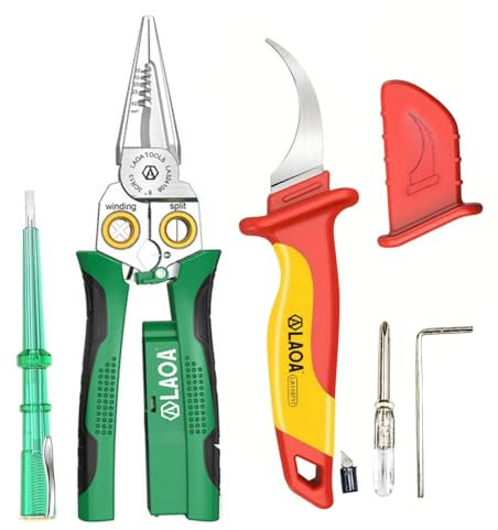 LAOA Wire Stripper with Electricity Measurement,8-in-1 Wire Stripping Pliers for Cutting,Pulling Wires,Cable Scissors for Scraping,Pressing Wires,with Voltage Test,with LA119717 Insulation Knife