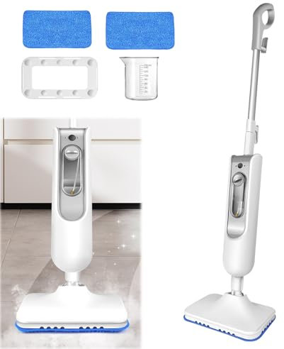 Steam Mop for Floor Cleaning, Lightweight Floor Steamer for Hardwood, Tile, Laminate, and Carpet, 2 Steam Modes, 4.8m Cord, 400ml Tank, Includes 2 Washable Pads, White