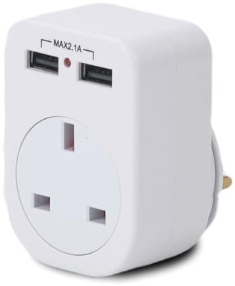 Status IONOS Twin USB Plug Through Adaptor | 2 USB Ports | Compact Design | Plug-Through Socket | Safe & Reliable | Ideal for Home & Travel | ION2USBPTAW1PK10