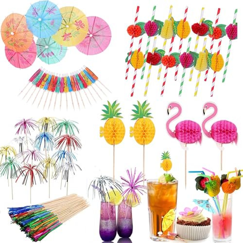 Ensemble de Décoration de Cocktail – 125 pièces Touillette Cocktail, Verre Cocktail Plastique, Paille Cocktail, Touilleur Cocktail et Verre Cocktail Originaux – Parfait pour toute fête!