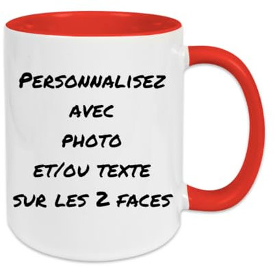 fapadjo Mug Personnalisable Photo Texte, Tasse A Cafe Personnalisée Prénom, Cadeau D'anniversaire, Souvenir, Naissance, Collègue (Rouge)